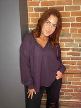 Load image into Gallery viewer, Deep V Neck Plum Sweater
