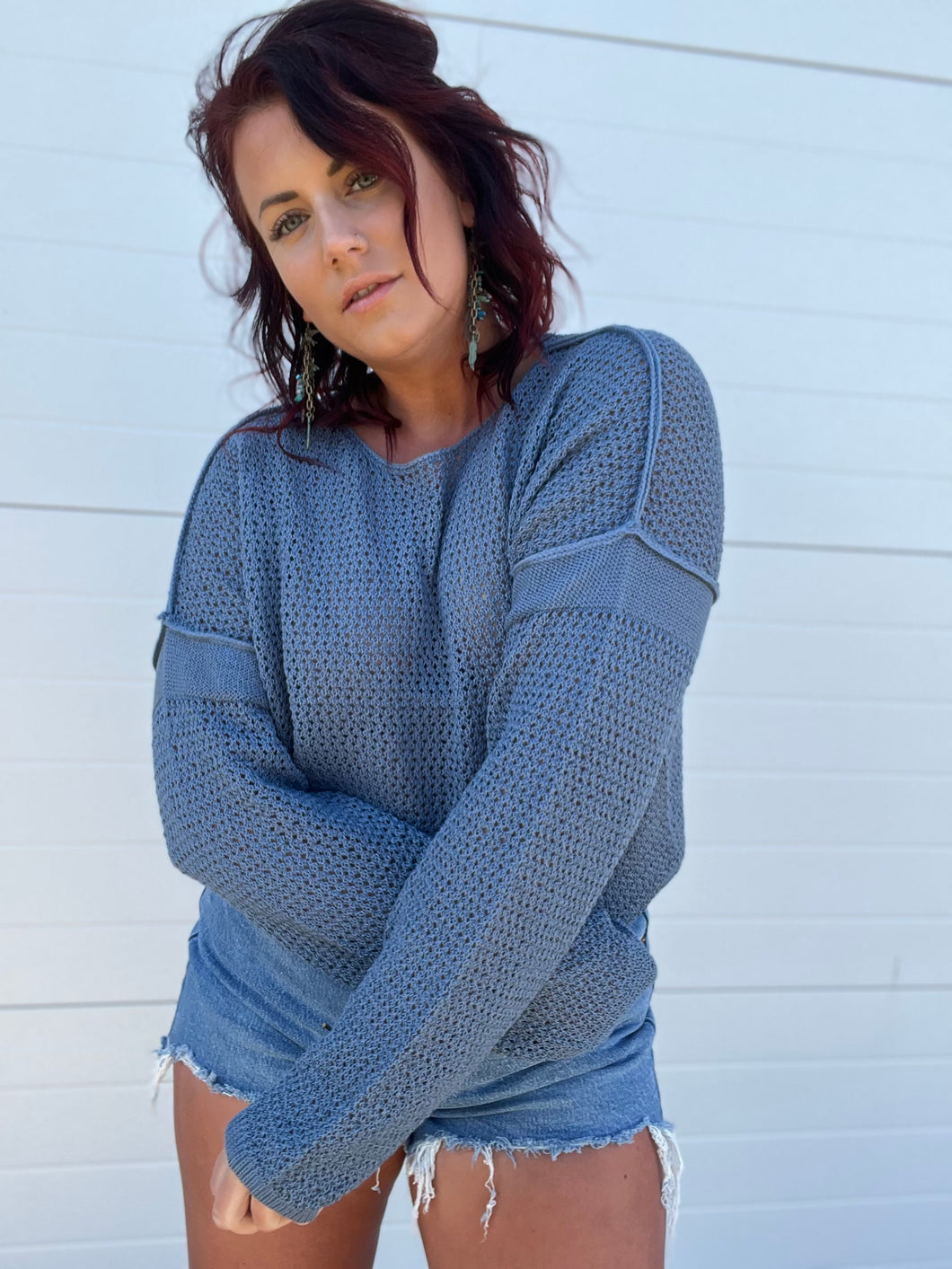 Gray Blue Knit Sweater