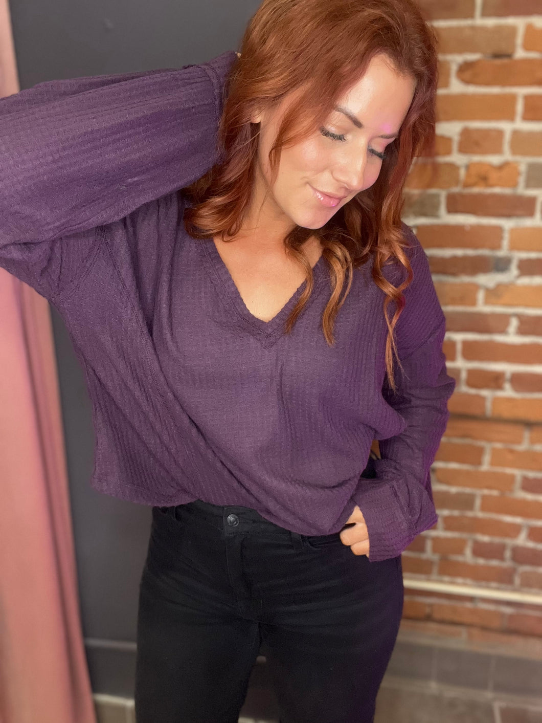 Deep V Neck Plum Sweater