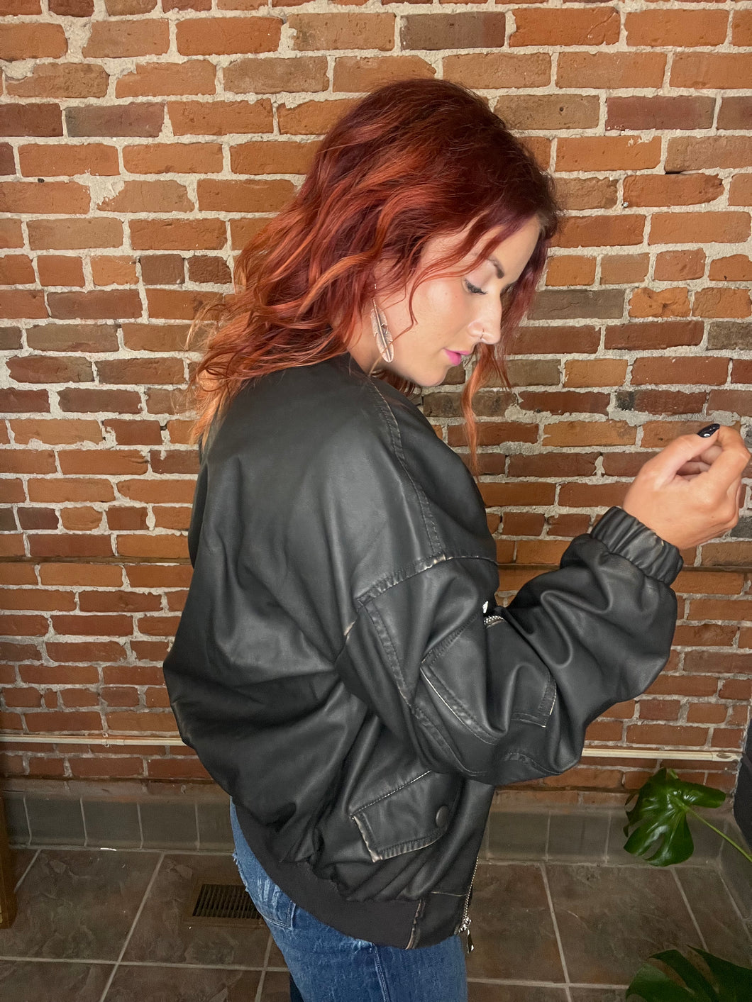 Faux Leather Bomber