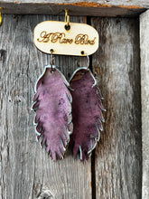 Load image into Gallery viewer, Purple Leather Feather Earrings
