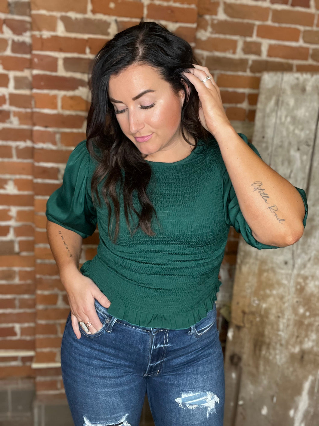 Emerald Satin Top