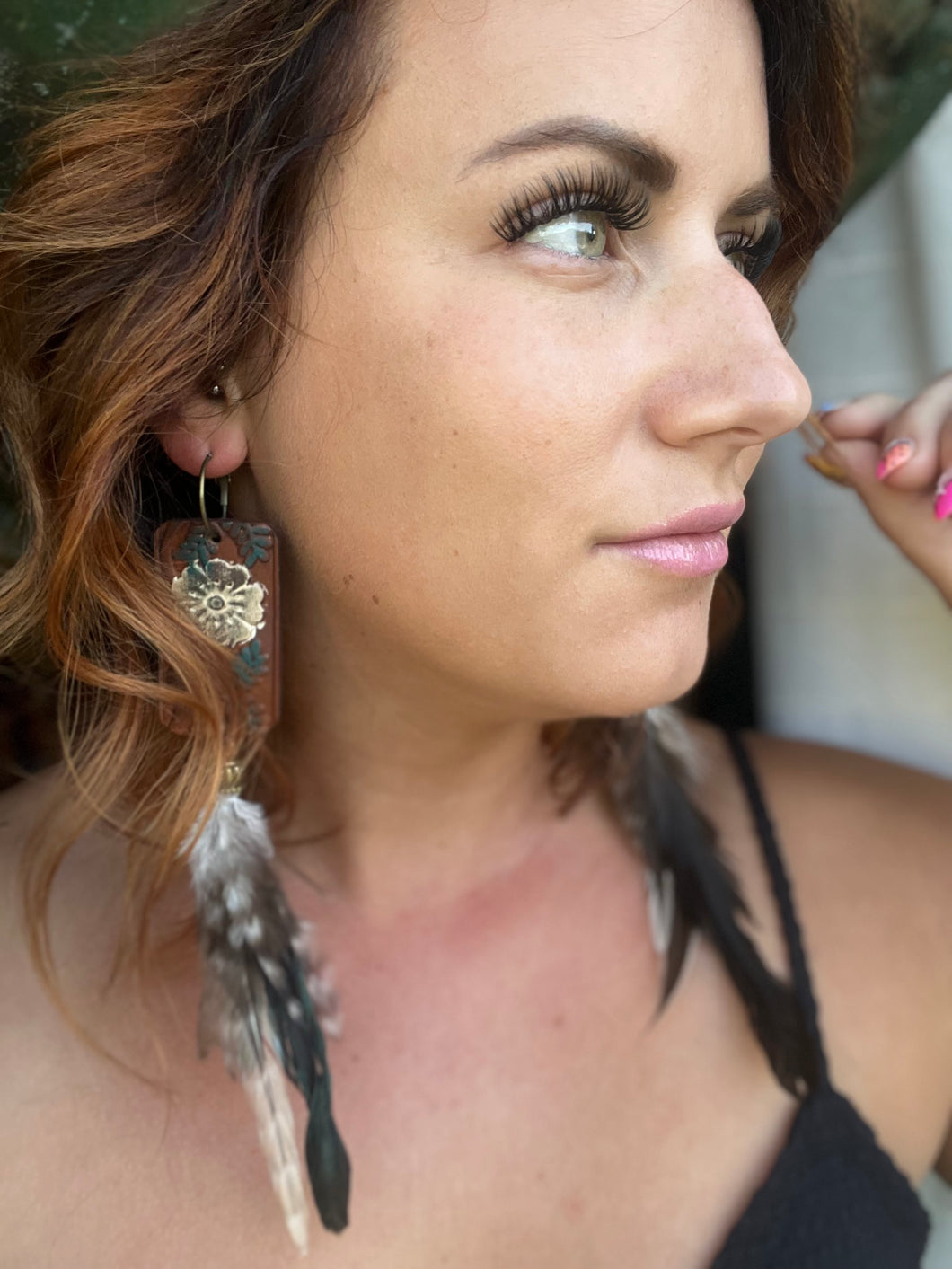Boho Floral Feather earrings