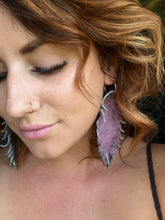 Load image into Gallery viewer, Purple Leather Feather Earrings
