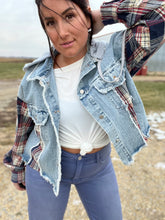 Load image into Gallery viewer, Navy Plaid Denim Jacket

