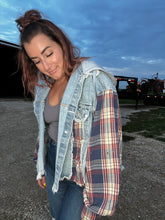Load image into Gallery viewer, Navy Plaid Denim Jacket
