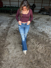 Load image into Gallery viewer, Boot Cut Distressed Mid Rise Jeans

