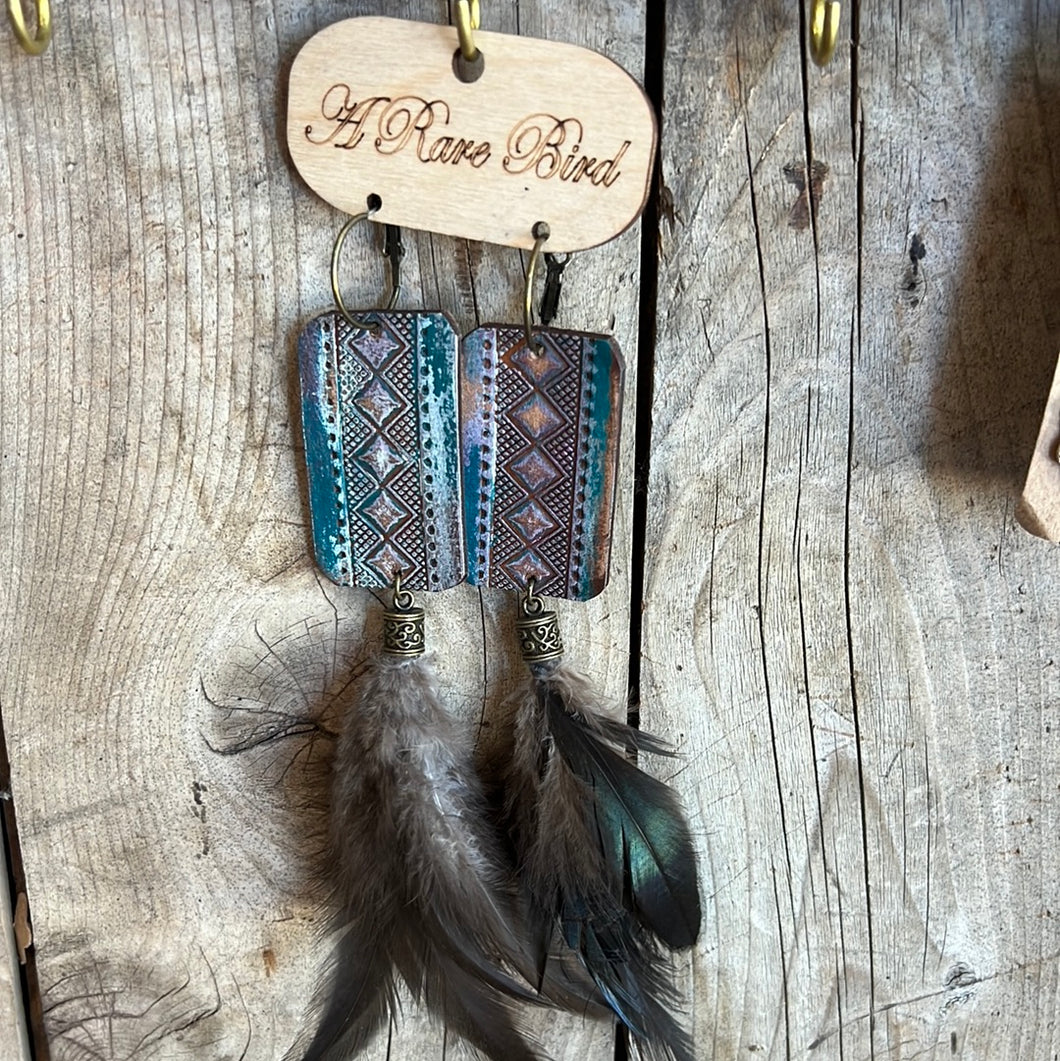 Aztec Leather Feathers Earrings