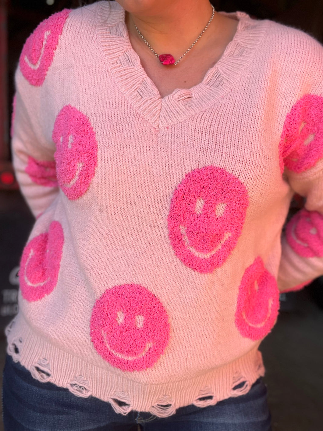 Pink Smiley Sweater